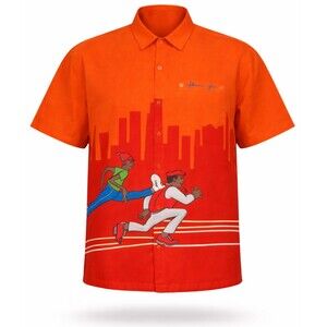 Platinum FUBU Button Up Shirt  XXL Fat Albert & Gang Orange City Y2K Polyester